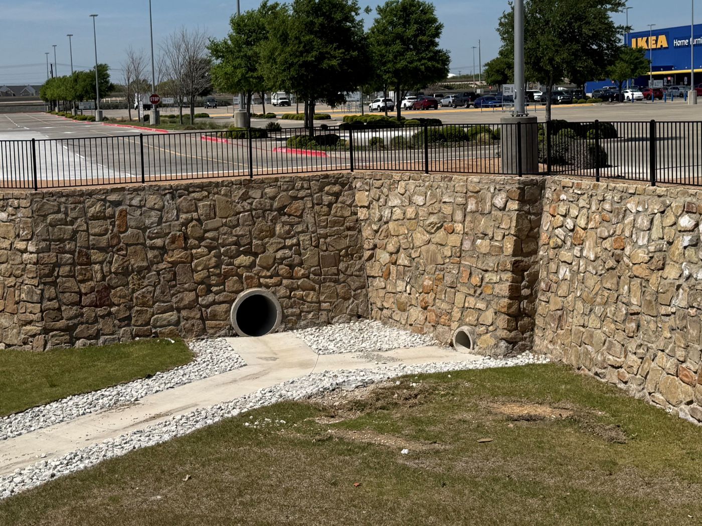 Stone walls around a detention area, IKEA Ph 2, Grand Prairie