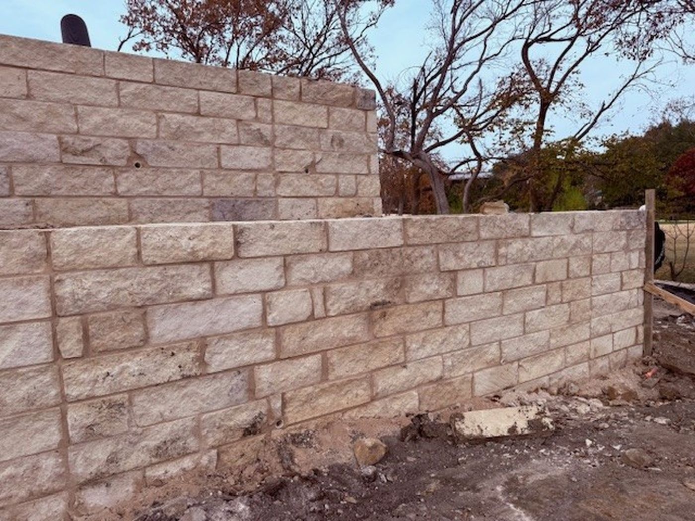 Stepped cut limestone wall, Northwood Club Pickleball Courts, Dallas